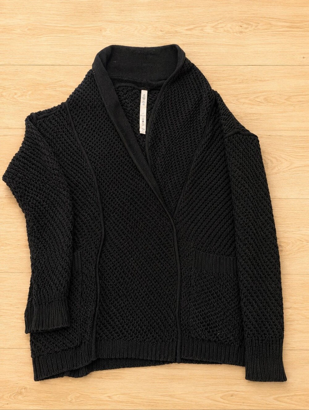 Lululemon Athletica Black Chunky Knit Open Front Cardigan Sweater Womens Size 6